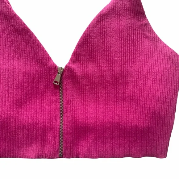 Zara Y2K Hot Pink Ribbed Knit Zip-Front Crop Top 💖 - Picture 3 of 9